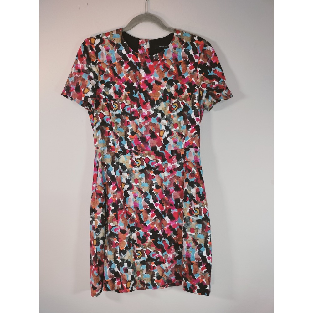 French Connection Abstract Watercolor Print Sheath Dress Full Back Zip